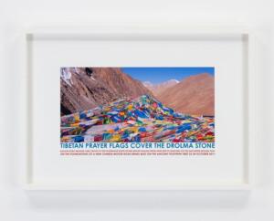 Hamish Fulton, Tibetan Prayer Flags Cover the Drolma Stone, 2011, original photo text, 36 x 52 cm