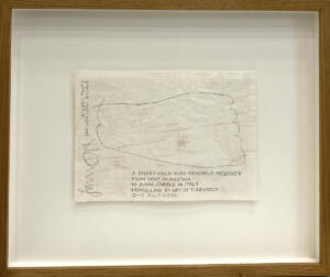 Hamish Fulton, Statue Foot Outline Juval Castle - Austria Italy. 2002, handwritten text, pencil on paper, 35 x 29 cm
