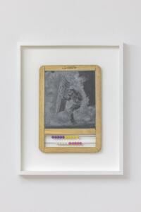 Andrea Mastrovito, Zero Casualties/Come si agisce (Nanni Balestrini), 2025, Incisione su lavagna, abaco, 52x42 cm
