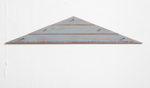 Hamish Fulton, Walking from Sea Level Up to the Crater Rim of Mount Etna and Back Down to the Waters Edge, Sicily, Italy, 20-30 October 2015, walk text on wood, approx. 35 x 10 cm