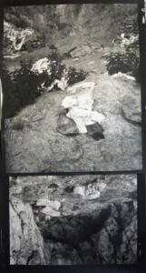 Michael Höpfner, About This Center - Two Caves Northern Tibet, Namtso - North Macedonia, Prespa Lake, 2022
artist silver gelatine print, pastel drawing, 243 x 125 cm